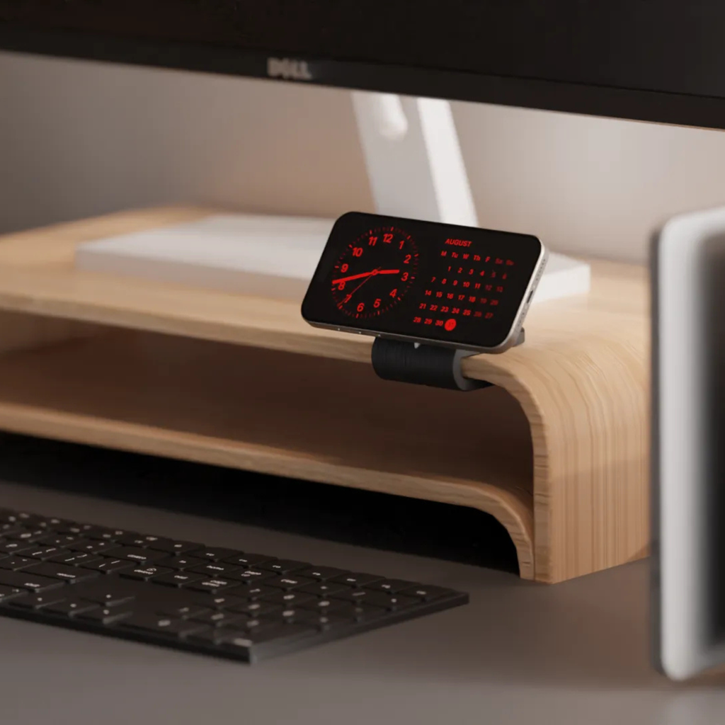Monitor Riser Charging Dock — Clip-On MagSafe & AirPods Charger Shelf for Desk Setups