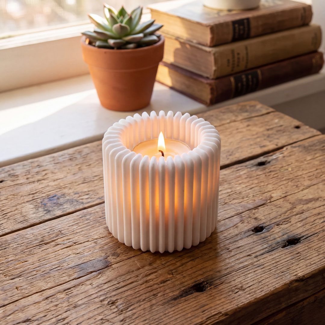 Ribbed Tealight Holder — Modern Candle Holder for LED Tea Lights