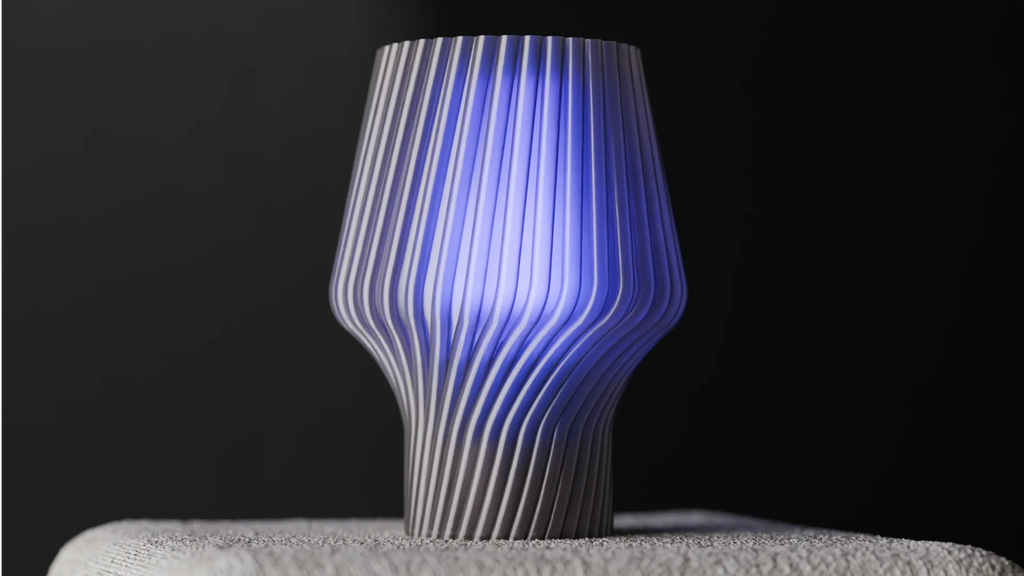 Sculptural Ribbed Table Lamp – 3D Printed LED Accent Light with Colored Diffuser