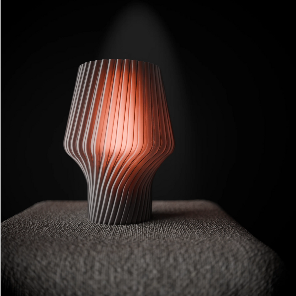 Sculptural Ribbed Table Lamp – 3D Printed LED Accent Light with Colored Diffuser