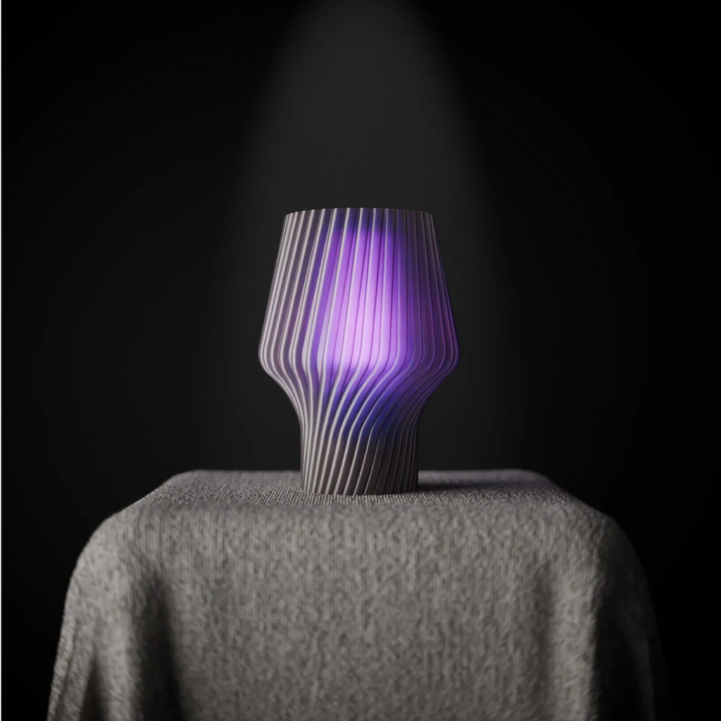 Sculptural Ribbed Table Lamp – 3D Printed LED Accent Light with Colored Diffuser
