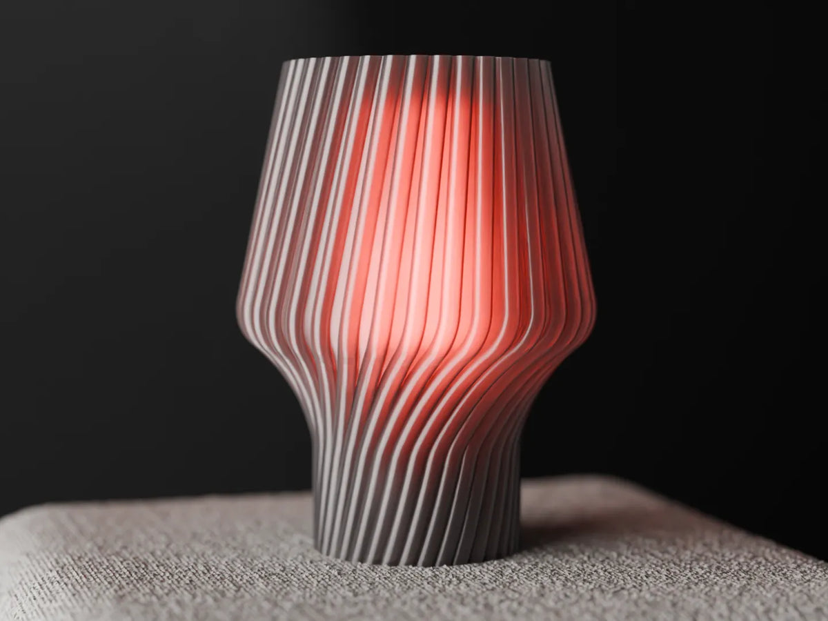Sculptural Ribbed Table Lamp – 3D Printed LED Accent Light with Colored Diffuser