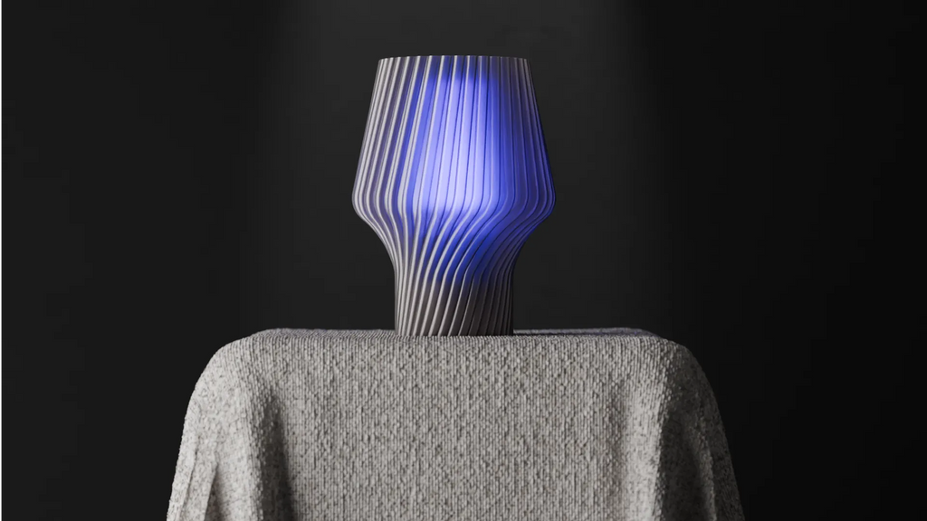 Sculptural Ribbed Table Lamp – 3D Printed LED Accent Light with Colored Diffuser