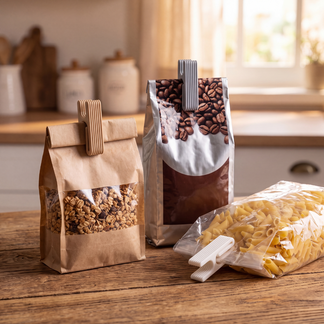 Mini Bag Clip — Slide-On Sealing Clip for Snack Bags, Coffee, Nuts & Pantry Pouches