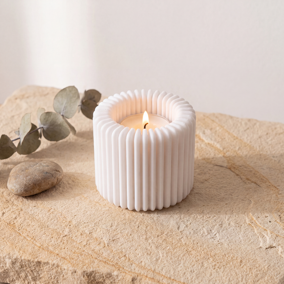Ribbed Tealight Holder — Modern Candle Holder for LED Tea Lights