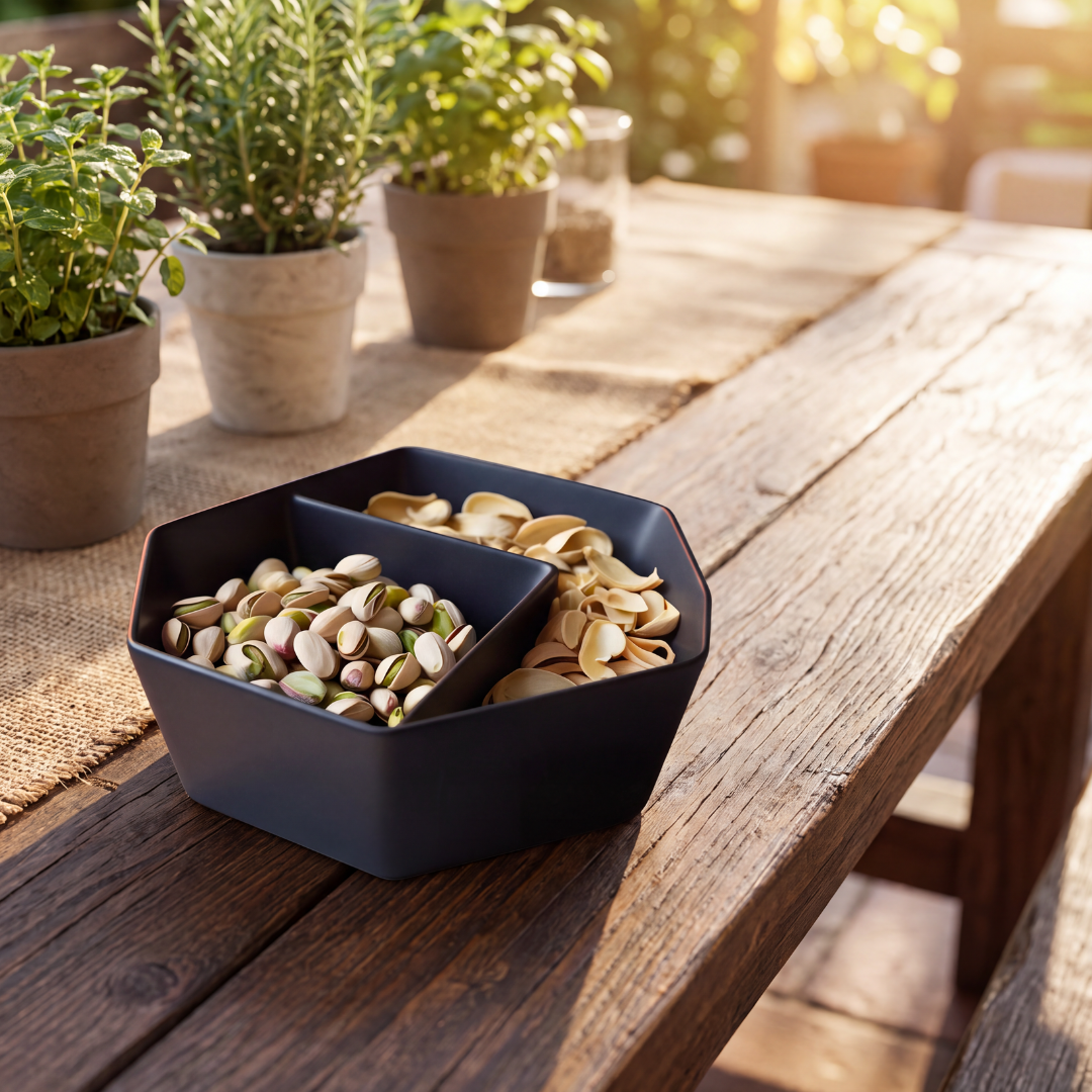 Snack & Shell Bowl — Two-Compartment Serving Dish for Nuts, Seeds, Olives & Pistachios