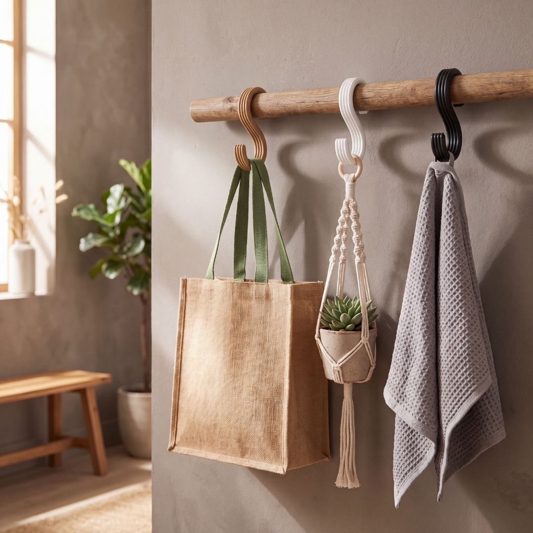 S Hook — Ribbed Hanging Hook for Coats, Bags, Towels & Kitchen Rails