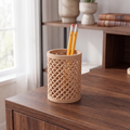 Woven Pencil Holder — Rattan-Style Lattice Desk Cup for Pens, Pencils, Brushes & Tools