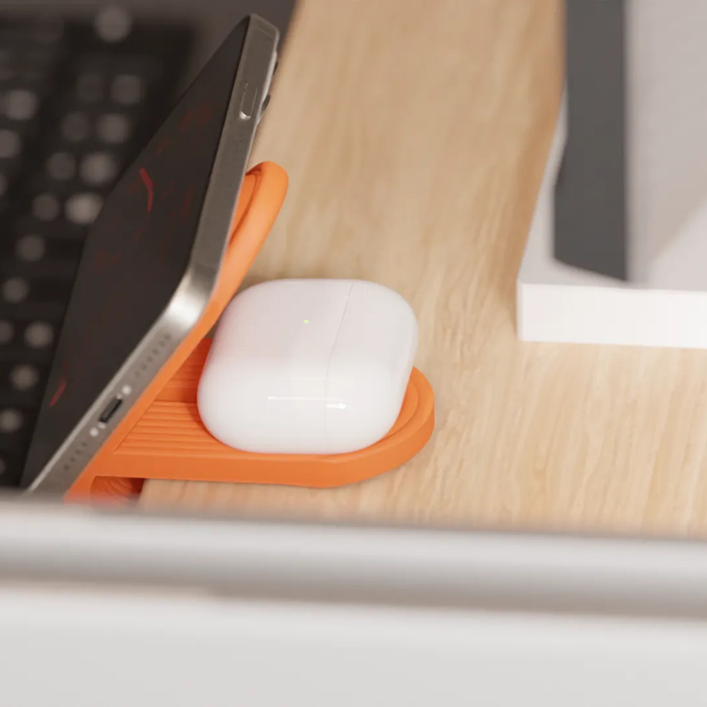 Monitor Riser Charging Dock — Clip-On MagSafe & AirPods Charger Shelf for Desk Setups