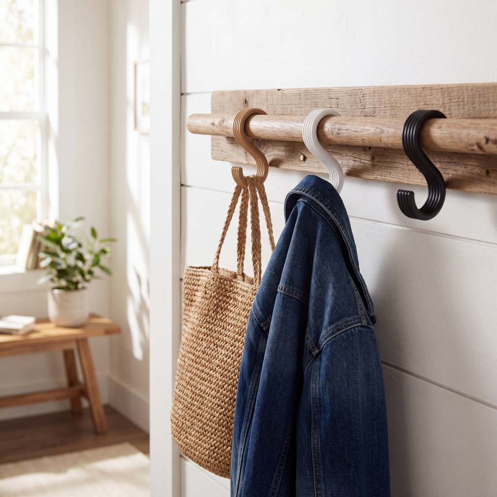 S Hook — Ribbed Hanging Hook for Coats, Bags, Towels & Kitchen Rails