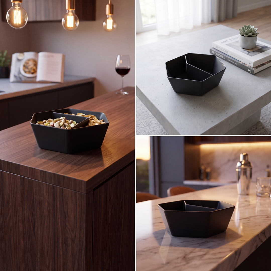 Snack & Shell Bowl — Two-Compartment Serving Dish for Nuts, Seeds, Olives & Pistachios